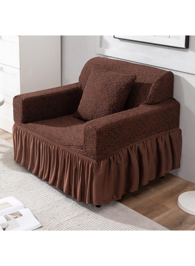 HOKIPO Polyester Blend Elastic Stretchable Universal Sofa Cover With Frill 1 Seater (Ar-4646-J2, Brown) - Image 3
