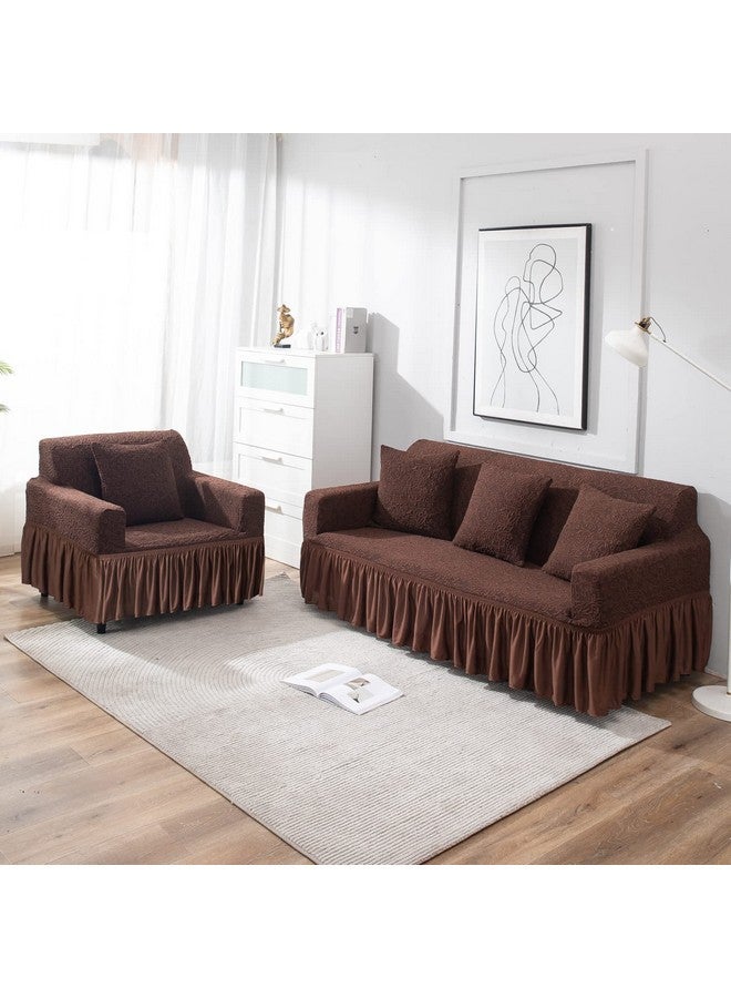 HOKIPO Polyester Blend Elastic Stretchable Universal Sofa Cover With Frill 1 Seater (Ar-4646-J2, Brown) - Image 4