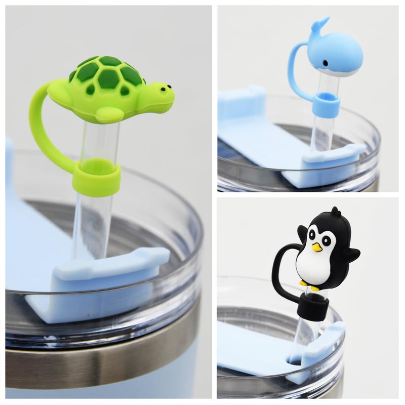 Meitesti Silicone Straw Cover for 10mm Straw Covers Cap for Stanley Cup Accessories, Cute Straw Topper for Tumblers Straw Cap Stopper for Reusable Straws Tip Lids (5pcs Marine-animals-B) - Image 2