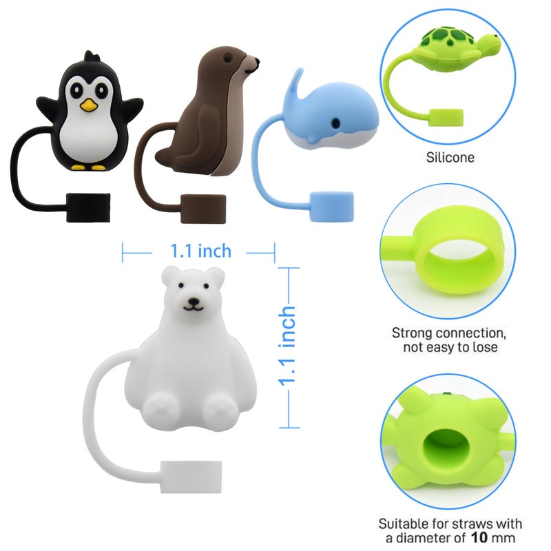 Meitesti Silicone Straw Cover for 10mm Straw Covers Cap for Stanley Cup Accessories, Cute Straw Topper for Tumblers Straw Cap Stopper for Reusable Straws Tip Lids (5pcs Marine-animals-B) - Image 3