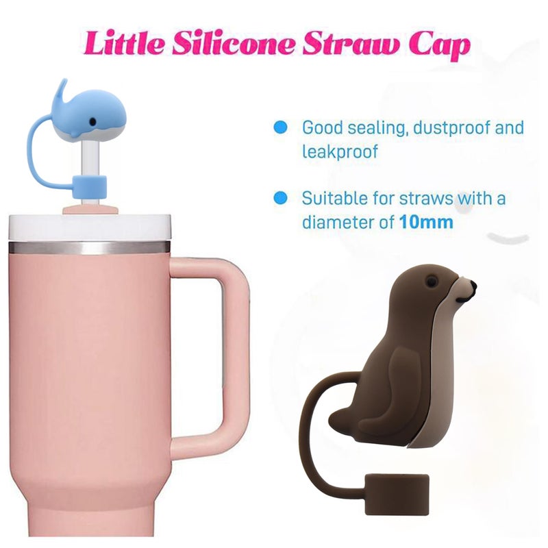 Meitesti Silicone Straw Cover for 10mm Straw Covers Cap for Stanley Cup Accessories, Cute Straw Topper for Tumblers Straw Cap Stopper for Reusable Straws Tip Lids (5pcs Marine-animals-B) - Image 4