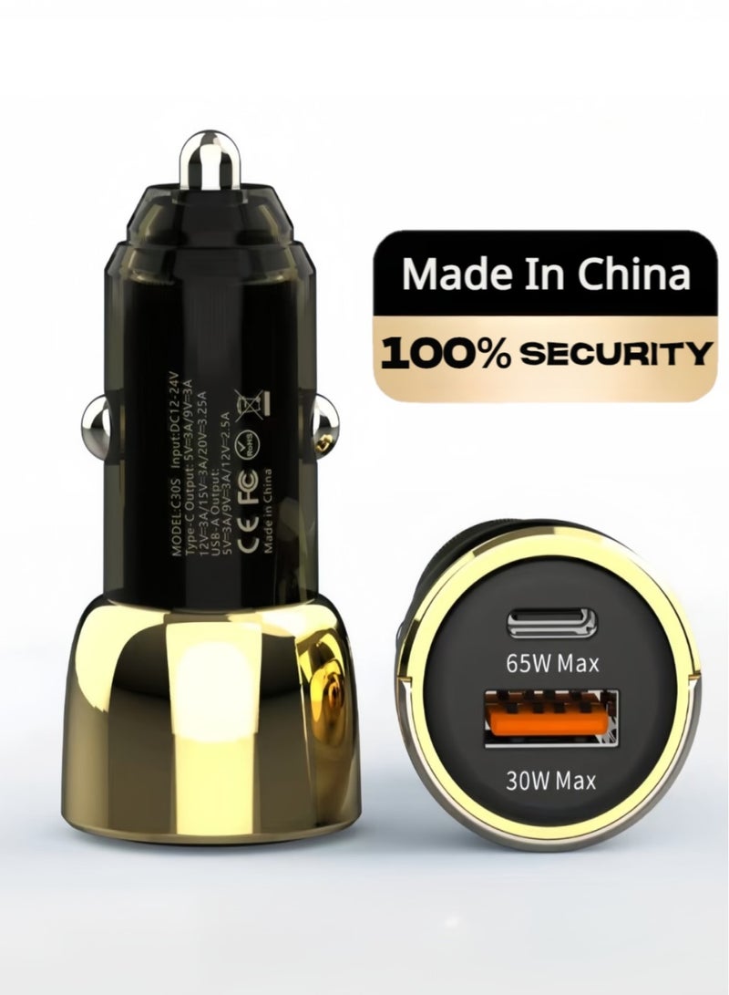 USB C Car Charger,45W Sumsung USB C mobile charger adapter ,Dual-Port 65W USB C and 30W USB A Car Fast Charger ,Smart Overheat Protection Car Charger For Huawei,Xiaomi,iPad - Image 1