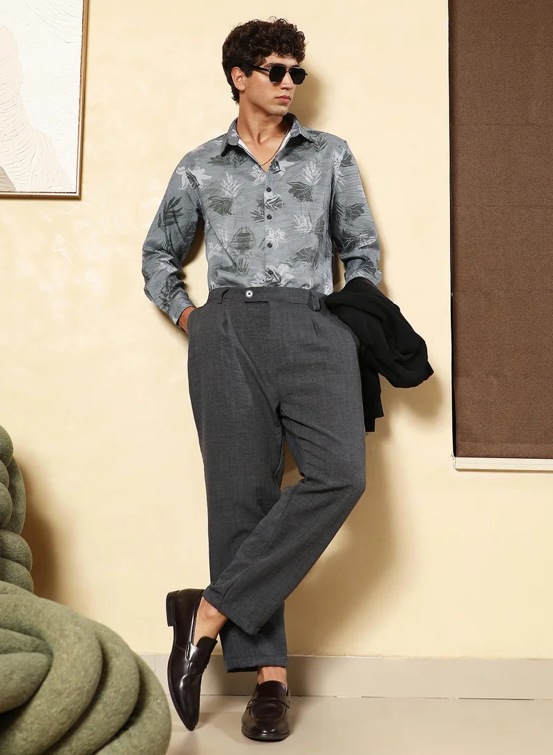 CAHOOT  Men's Moon Grey Leaf-Imprint Foliage-Tactile Shirt for Men | Best Price UAE