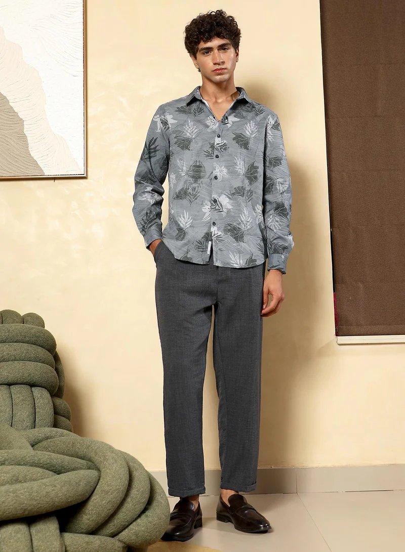 CAHOOT  Men's Moon Grey Leaf-Imprint Foliage-Tactile Shirt for Men | Best Price UAE