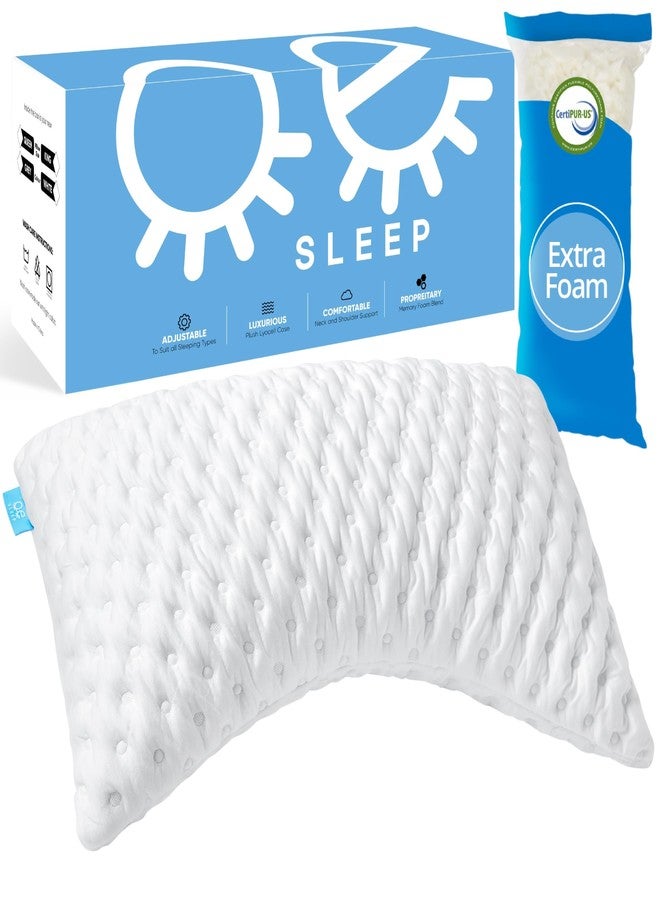 Zoey Sleep وسادة سرير للنوم على الجانب والظهر - وسادة تبريد منحنية لتخفيف آلام الرقبة والكتف - وسادة قابلة للتعديل من إسفنج الذاكرة مع غطاء قابل للغسل - مقاس كوين مع حشوة إضافية (أبيض) - Image 1