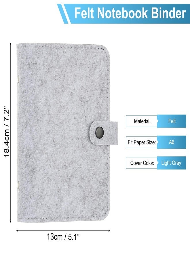 باتيكيل مجلد باتيكيل A6 من اللباد، مجلد دفتر ملاحظات قابل لإعادة التعبئة بست حلقات بغلاف ناعم وجيب لأوراق الحشو، دفتر ميزانية، ملحقات يوميات، رمادي فاتح - Image 2