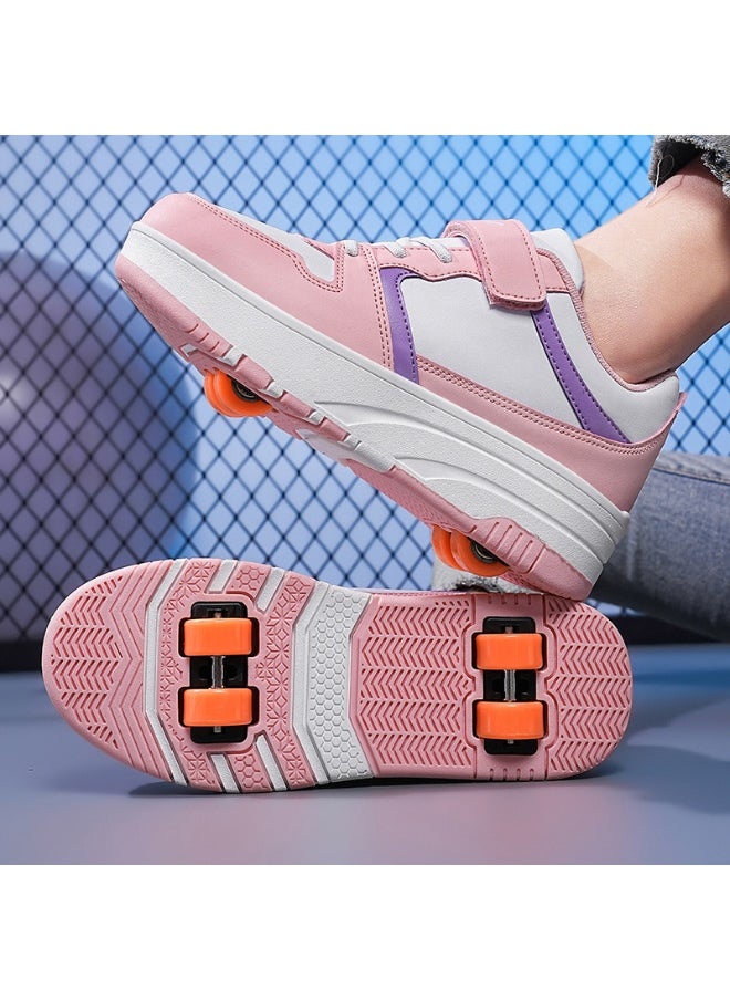 NIBEMINENT Kids Roller Skates Shoes 4 Wheels Roller Shoes Boys Girls Wheel Shoes Roller Sneakers Shoes for Beginner More Balanced  - Image 1