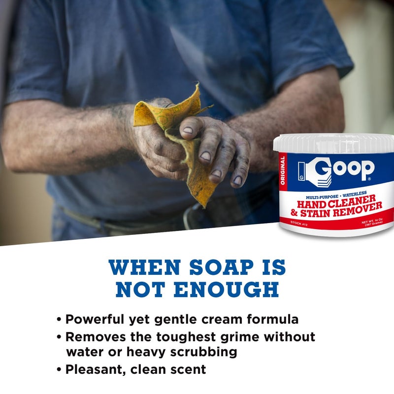Goop Multi-Purpose Hand Cleaner- Waterless Hand Degreaser, Laundry Stain Remover - NonToxic and Biodegradable Cleaner Remove Dirt, Oil, Paint, Ink, and Clothes Stains Original, 14oz Pack of 1 - Image 2