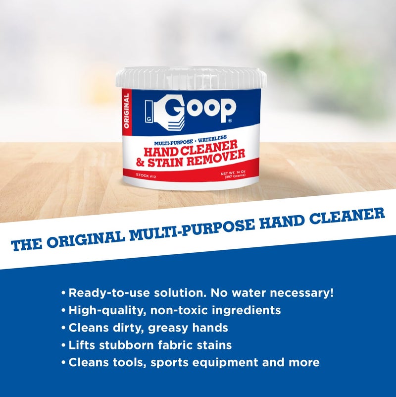 Goop Multi-Purpose Hand Cleaner- Waterless Hand Degreaser, Laundry Stain Remover - NonToxic and Biodegradable Cleaner Remove Dirt, Oil, Paint, Ink, and Clothes Stains Original, 14oz Pack of 1 - Image 3