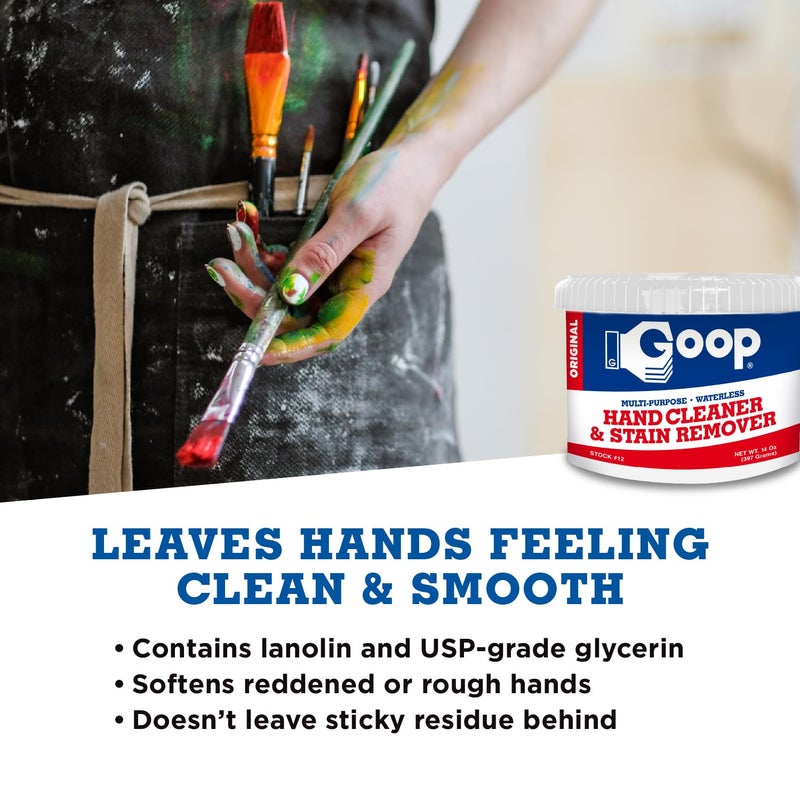 Goop Multi-Purpose Hand Cleaner- Waterless Hand Degreaser, Laundry Stain Remover - NonToxic and Biodegradable Cleaner Remove Dirt, Oil, Paint, Ink, and Clothes Stains Original, 14oz Pack of 1 - Image 5