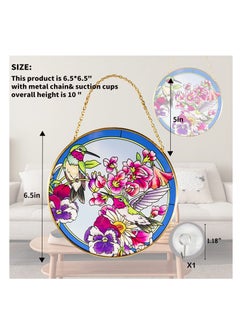 Excefore Round Hummingbird Stained Glass Window Hangings, Suncatcher for Window with Metal Chain, Hand-Painted Glass Panel Decor, for Bird Lovers Gift, for Mom, Grandma, Teacher (6.5×6.5”)  - Image 3