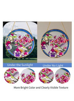 Excefore Round Hummingbird Stained Glass Window Hangings, Suncatcher for Window with Metal Chain, Hand-Painted Glass Panel Decor, for Bird Lovers Gift, for Mom, Grandma, Teacher (6.5×6.5”)  - Image 4