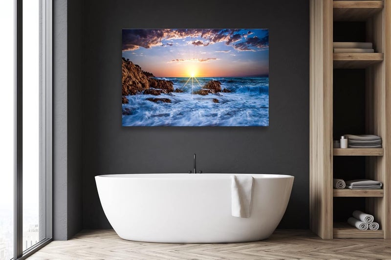 Muolunna BK05869 Wall Art Decor Canvas Print Picture Sunset Blue Ocean 1 Panel Sea Waves Scenery Painting Artwork for Office Wall Decor Home Decoration Stretched and Framed Ready to Hang 24x36inch - Image 4