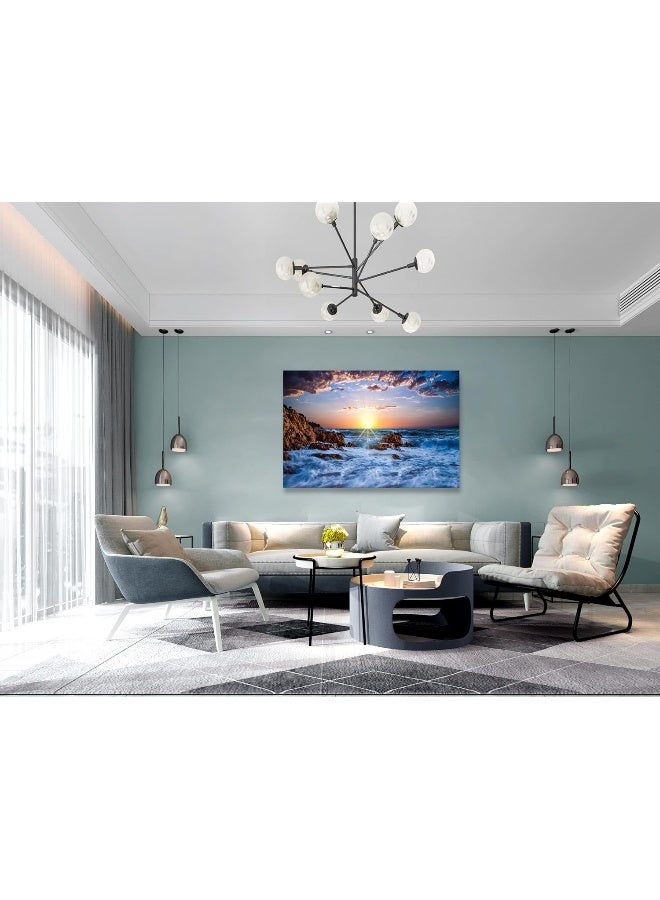 Muolunna BK05869 Wall Art Decor Canvas Print Picture Sunset Blue Ocean 1 Panel Sea Waves Scenery Painting Artwork for Office Wall Decor Home Decoration Stretched and Framed Ready to Hang 24x36inch - Image 3