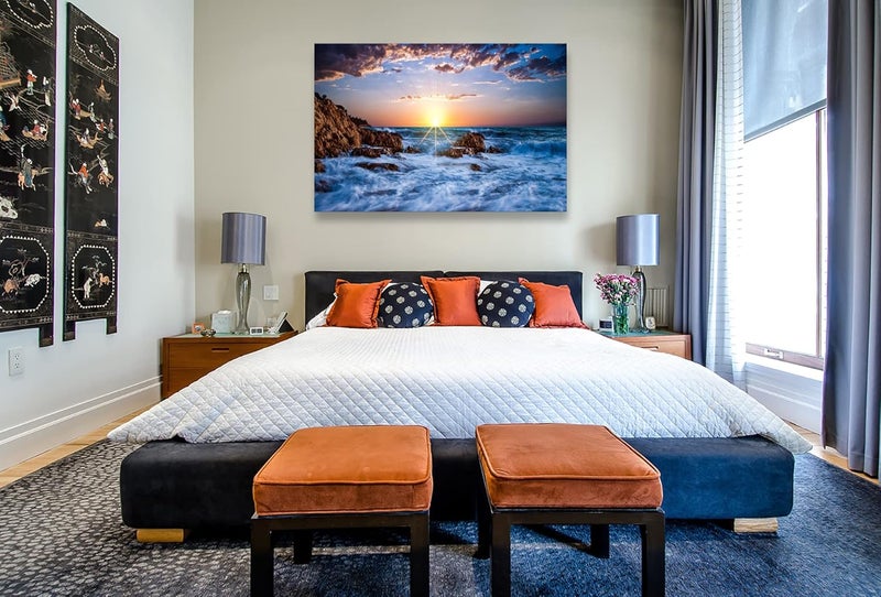 Muolunna BK05869 Wall Art Decor Canvas Print Picture Sunset Blue Ocean 1 Panel Sea Waves Scenery Painting Artwork for Office Wall Decor Home Decoration Stretched and Framed Ready to Hang 24x36inch - Image 5