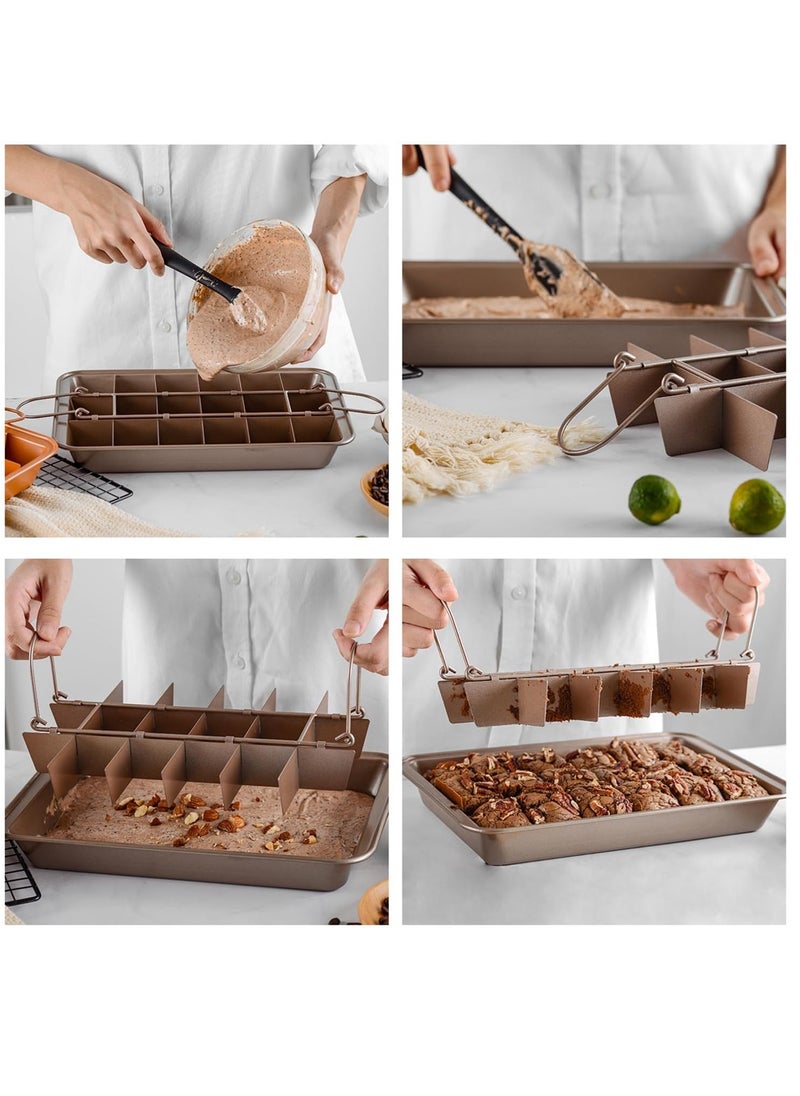 Arabest Brownie Baking Tray, Non-Stick Brownie Cake Pan with Dividers and Grips, 18 Pre-slice Brownie Pan for Baking Bread, Cookie, Cake, Chocolate(Champagne Gold)  - Image 4
