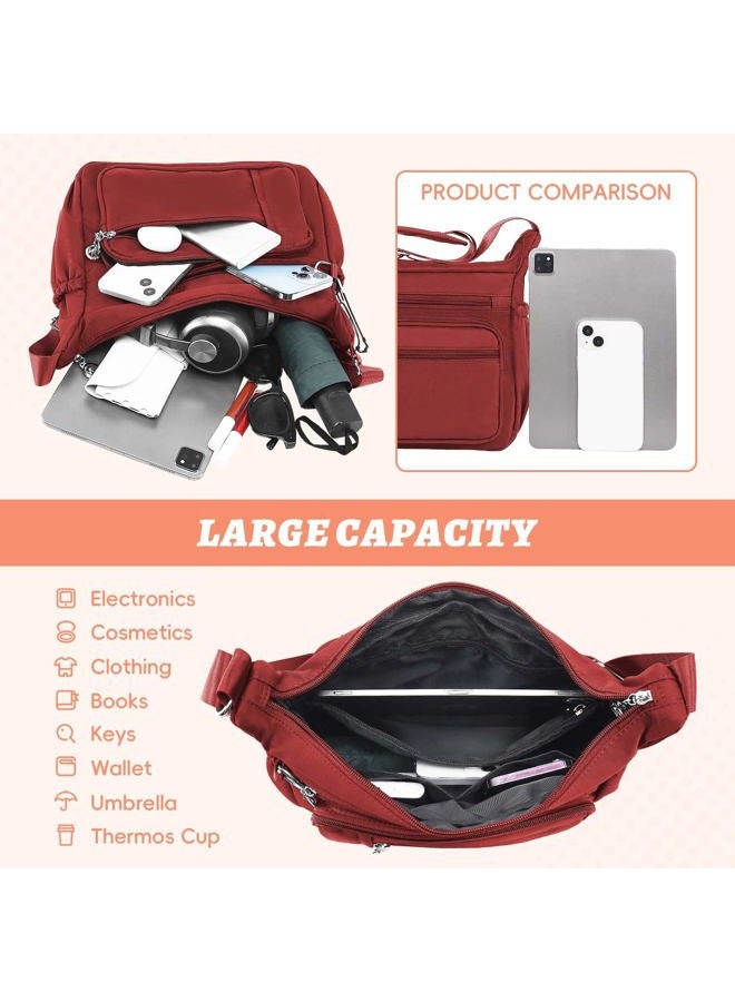YouNuo Cross body Purse, Nylon Crossbody Bags for Women with Pockets and Compartments, Waterproof Crossbody Shoulder Handbags, Solid Red, Multi Pocket Crossbody Purse - Image 5