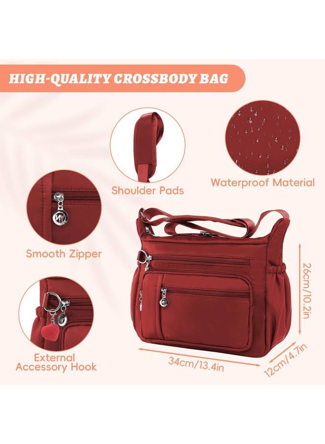 YouNuo Cross body Purse, Nylon Crossbody Bags for Women with Pockets and Compartments, Waterproof Crossbody Shoulder Handbags, Solid Red, Multi Pocket Crossbody Purse - Image 4