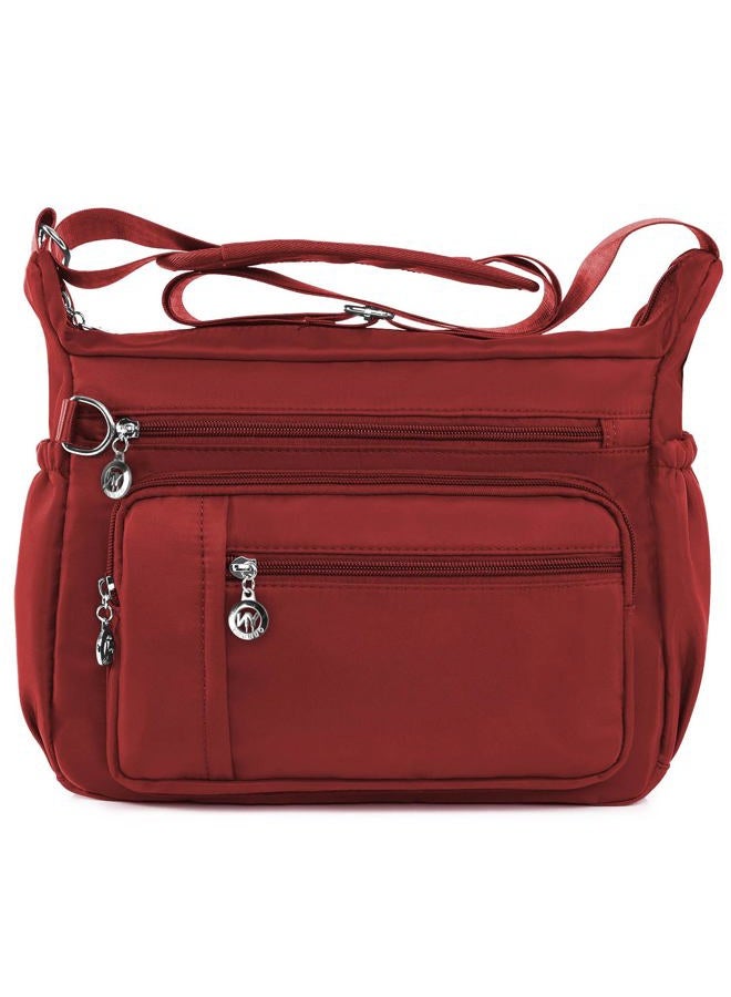 YouNuo Cross body Purse, Nylon Crossbody Bags for Women with Pockets and Compartments, Waterproof Crossbody Shoulder Handbags, Solid Red, Multi Pocket Crossbody Purse - Image 1