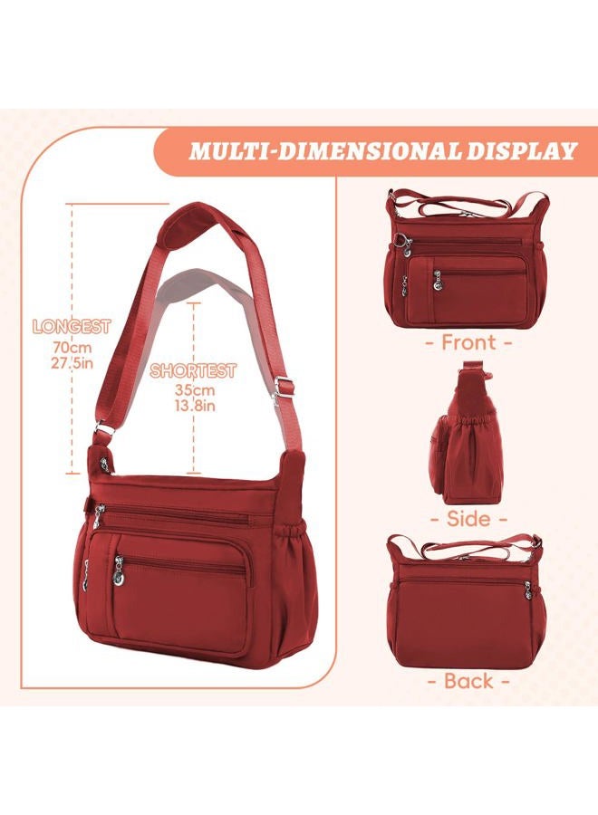 YouNuo Cross body Purse, Nylon Crossbody Bags for Women with Pockets and Compartments, Waterproof Crossbody Shoulder Handbags, Solid Red, Multi Pocket Crossbody Purse - Image 3