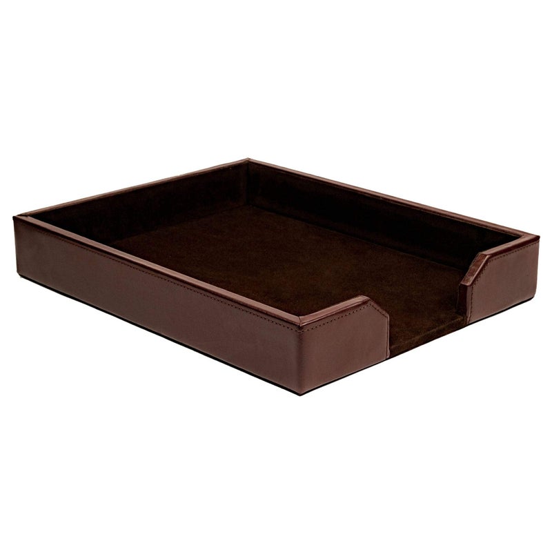 Dacasso Bonded Leather Desktop Tray Luxury Letter Holder  Paper Organizer for Desk Dark Brown