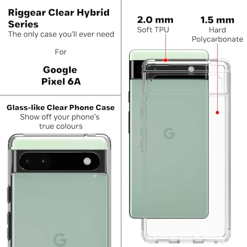 RIGGEAR Crystal Clear Hybrid Transparent Google Pixel 6A Back Cover Case (Clear Transparent TPU+PC) - Image 5