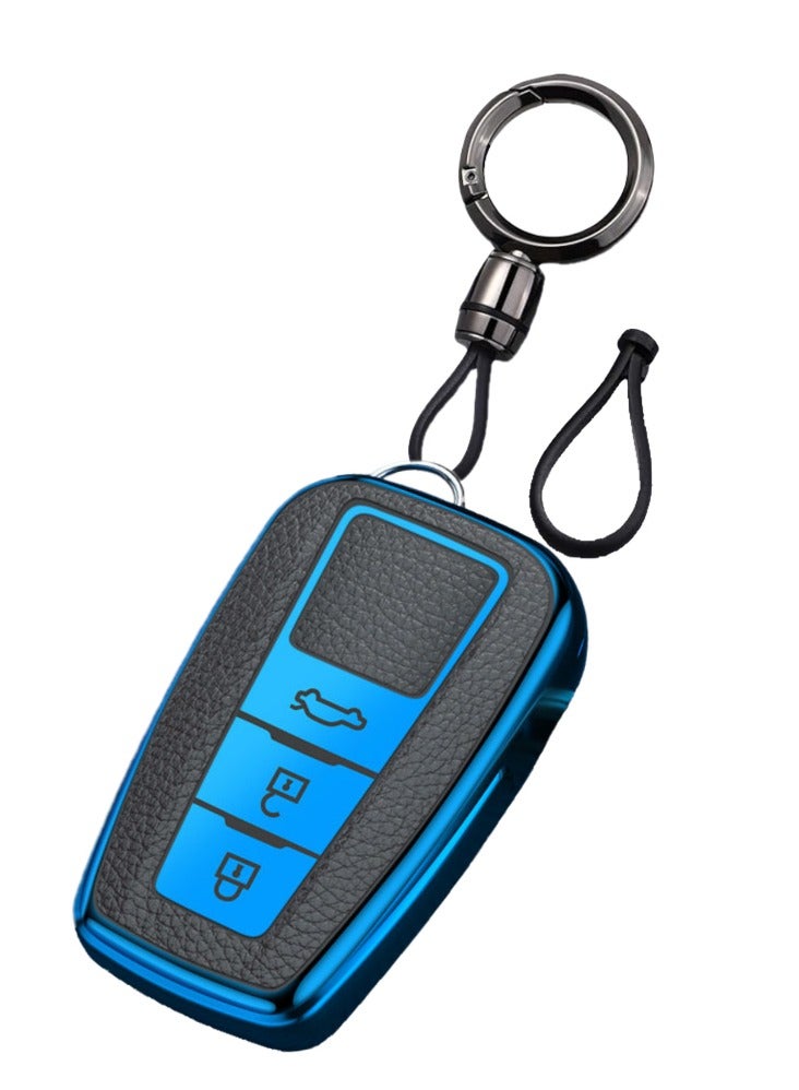 OUYoo for Toyota Key Fob Cover with Toyota Keychain, Car Key Fob Case Compatible with Toyota 2018-2023 Camry RAV4 Highlander Avalon C-HR Prius Corolla GT86,With keychain (Blue) - Image 1