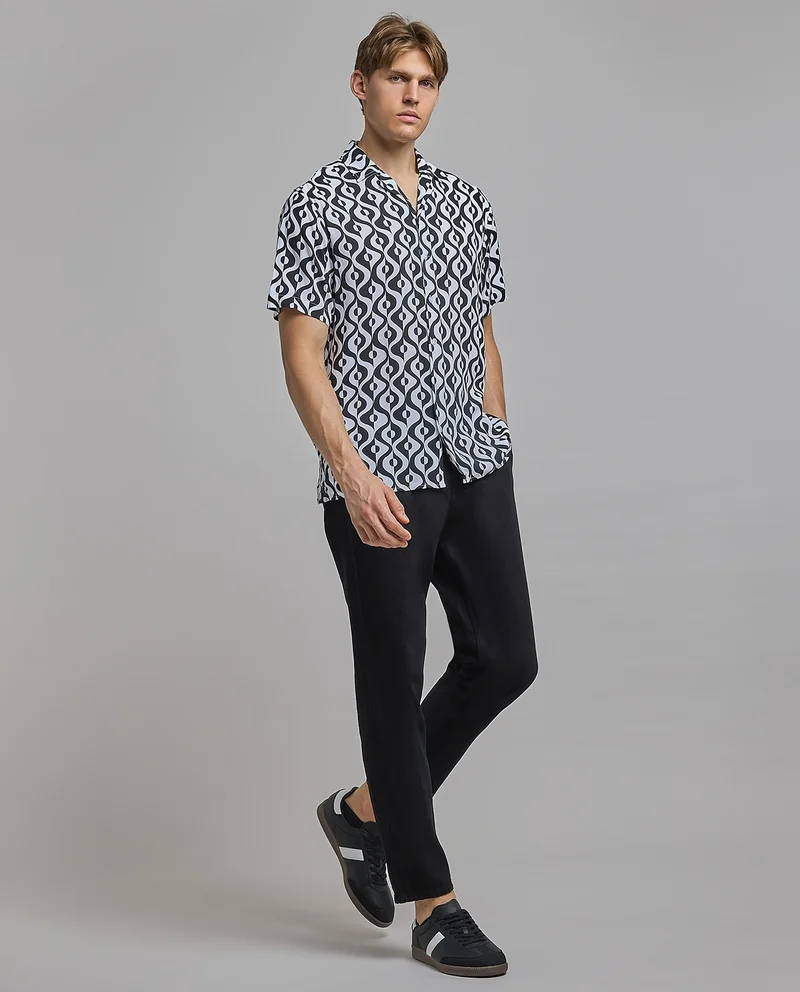 أر أند بي Patterned Shirt with Revere Collar and Short Sleeves