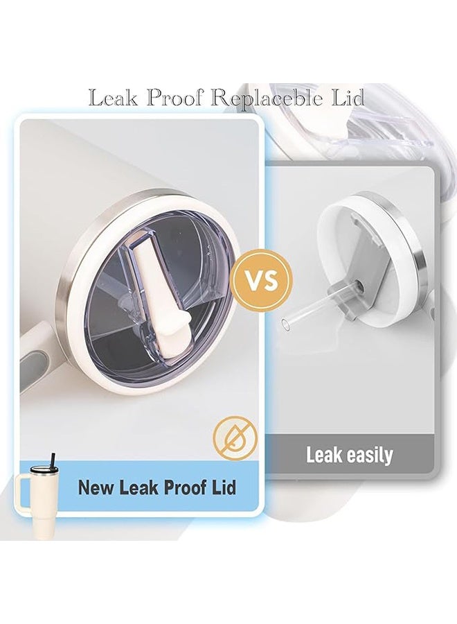 واي جيه 2 عبوة 40 أونصة غطاء بهلوان فليب غطاء بديل يصلح لستانلي كوينشر مقاوم للانسكاب مقاوم للرذاذ غطاء بهلوان قابل لإعادة الاستخدام لكوب ستانلي أبيض - Image 4