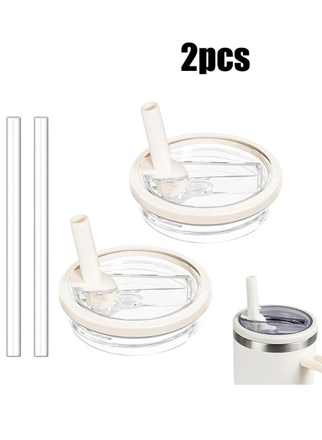 واي جيه 2 عبوة 40 أونصة غطاء بهلوان فليب غطاء بديل يصلح لستانلي كوينشر مقاوم للانسكاب مقاوم للرذاذ غطاء بهلوان قابل لإعادة الاستخدام لكوب ستانلي أبيض - Image 1