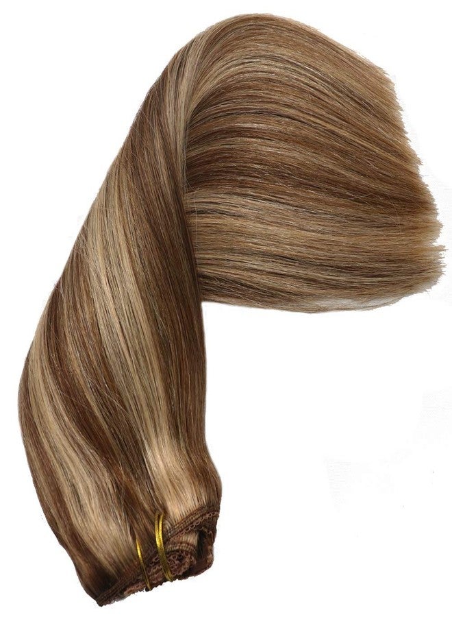 Eufficco Human Hair Lace Clip In Hair Extensions Thick Ends Highlights Piano Color Chocolate Brown/Strawberry Blonde 14inch 100g Remy Hair Extensions Silky Soft Lace Backed Clip Ins - Image 2
