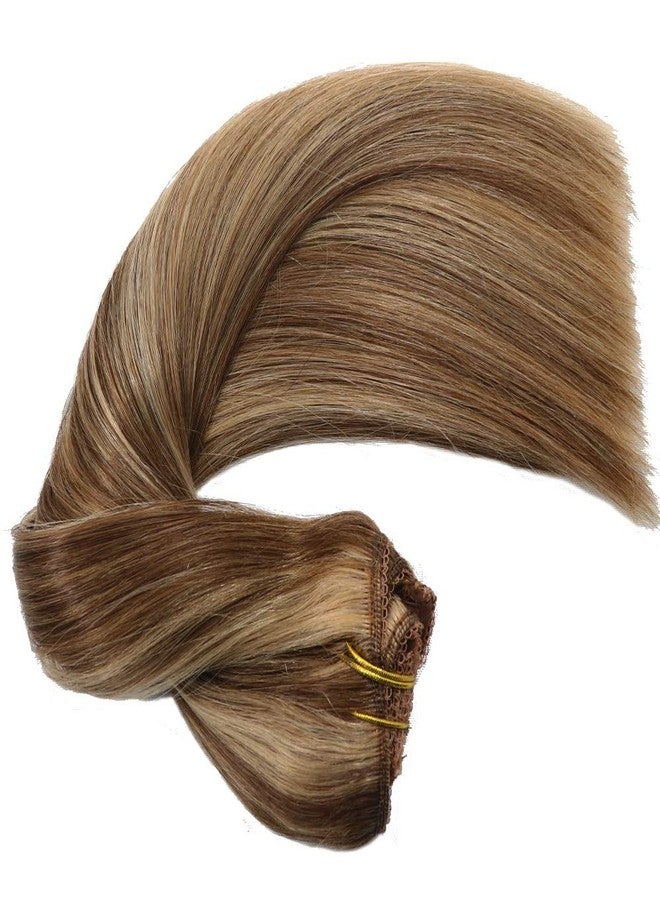 Eufficco Human Hair Lace Clip In Hair Extensions Thick Ends Highlights Piano Color Chocolate Brown/Strawberry Blonde 14inch 100g Remy Hair Extensions Silky Soft Lace Backed Clip Ins - Image 3