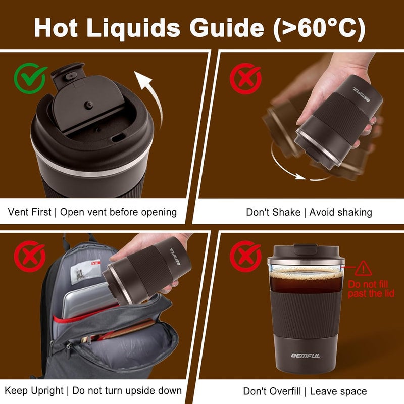 GEMFUL Travel Coffee Mug Insulated Stainless Steel Coffee Cup for Cold and Hot Drinks Home Office Outdoor Works 380ml - Image 3