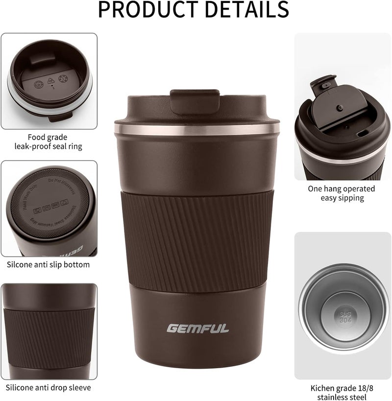 GEMFUL Travel Coffee Mug Insulated Stainless Steel Coffee Cup for Cold and Hot Drinks Home Office Outdoor Works 380ml - Image 4