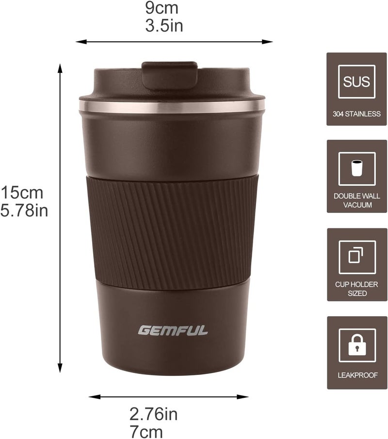 GEMFUL Travel Coffee Mug Insulated Stainless Steel Coffee Cup for Cold and Hot Drinks Home Office Outdoor Works 380ml - Image 2