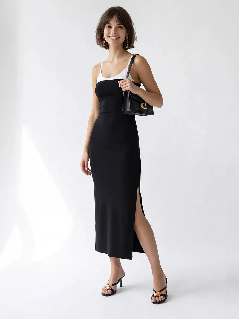 ميكسراي MIXRAY Sleeveless Bodycon Midi Dress With Slit
