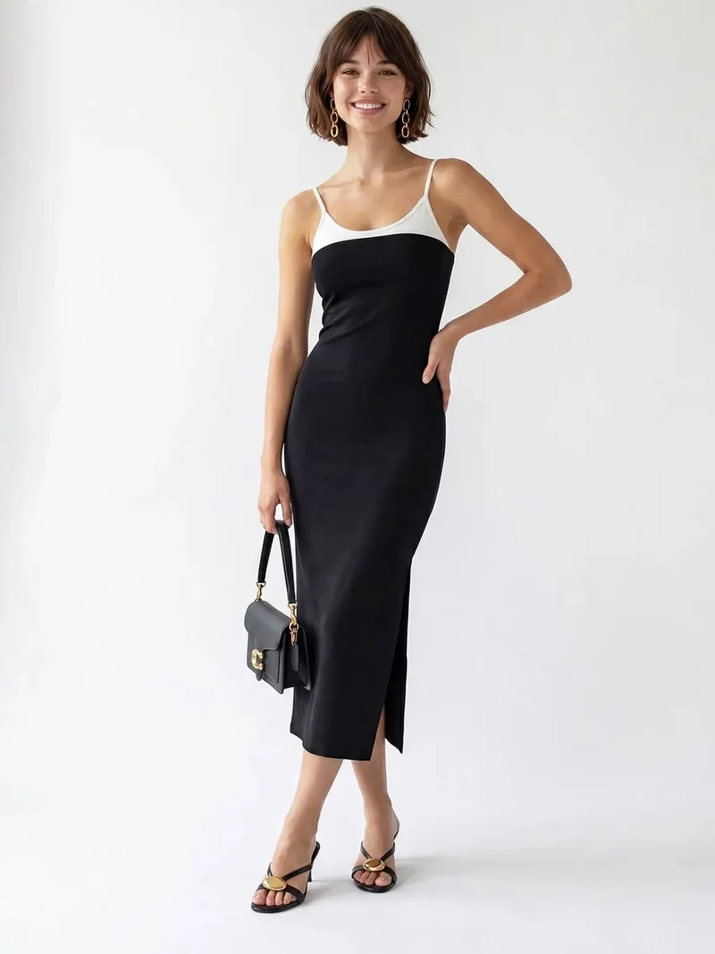 ميكسراي MIXRAY Sleeveless Bodycon Midi Dress With Slit
