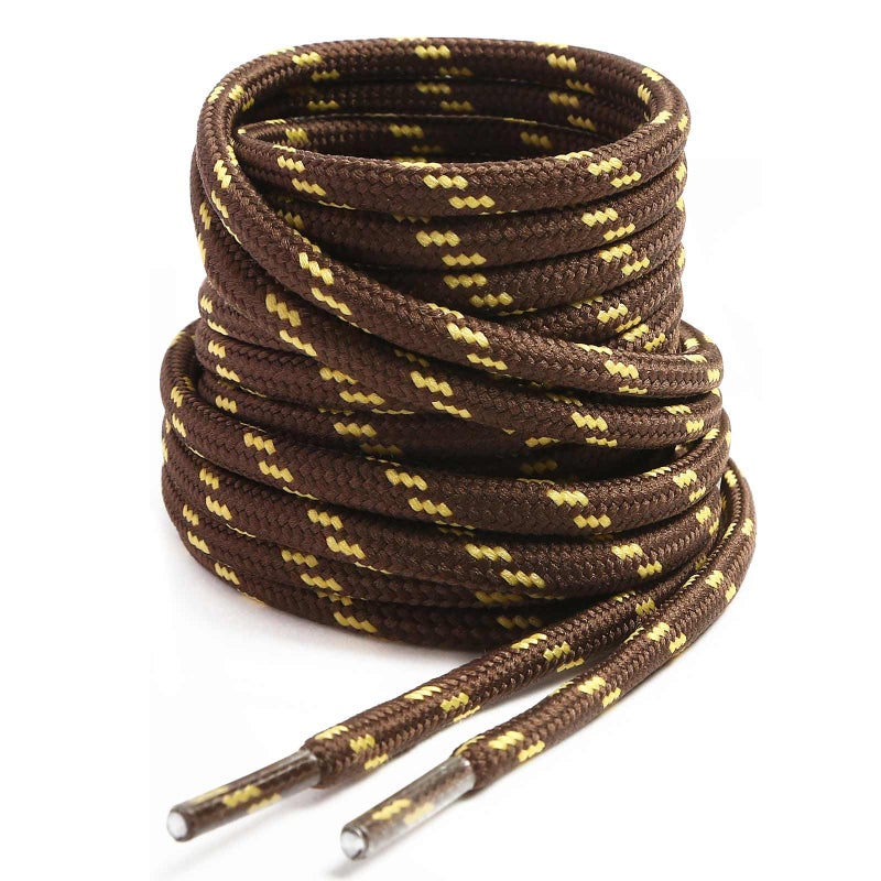 VSUDO 55 Inches Round Brown Boot Laces, Heavy Duty Work Boot Shoe Laces for Men, 5/32 Inches Shoelaces for Women Outdoor Hiking Shoes [1 Pair-Brown with Yellow Dot-140CM] - Image 1