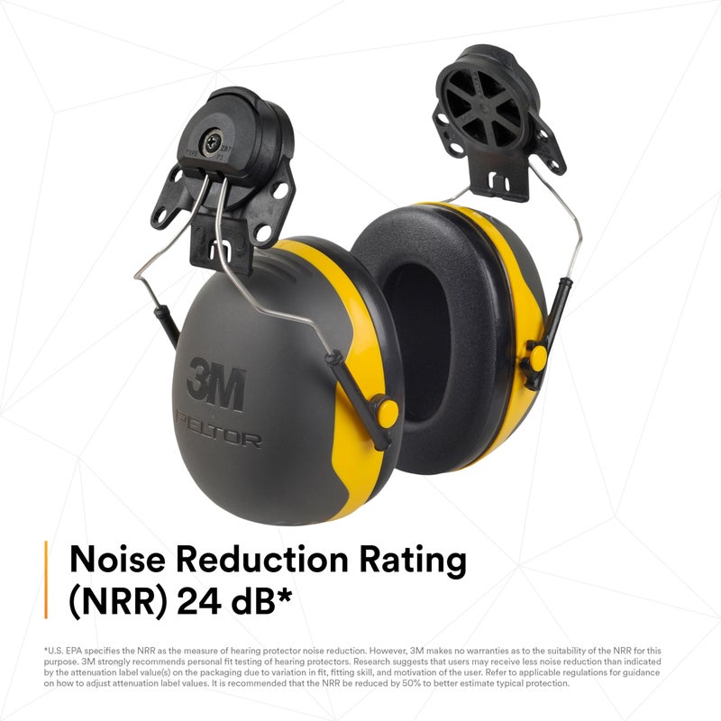 3M PELTOR Hearing Protection Earmuffs, X Series X2P3E, Cap Style Hard Hat Attached, Noise Protection NRR 24 dB, Pack of 1, Construction, Manufacturing, Maintenance, Automotive, Woodwork, Black/Yellow - Image 5