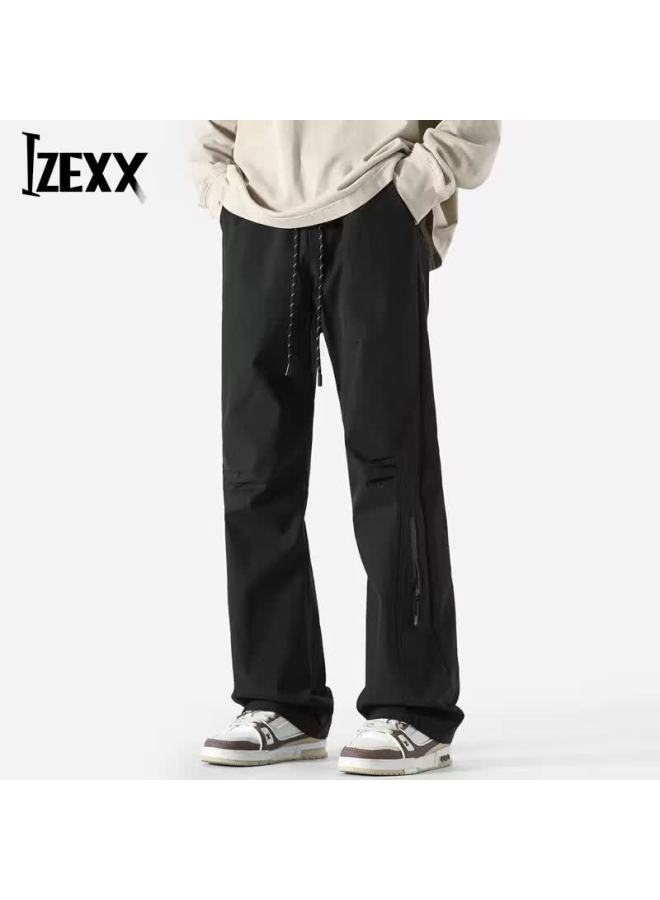 Izexx Mountain Series Water-repellent Casual Pants Men Spring Straight-leg Wide-leg Outdoor Paratrooper Cargo Trousers Iz37 Black L - Image 1