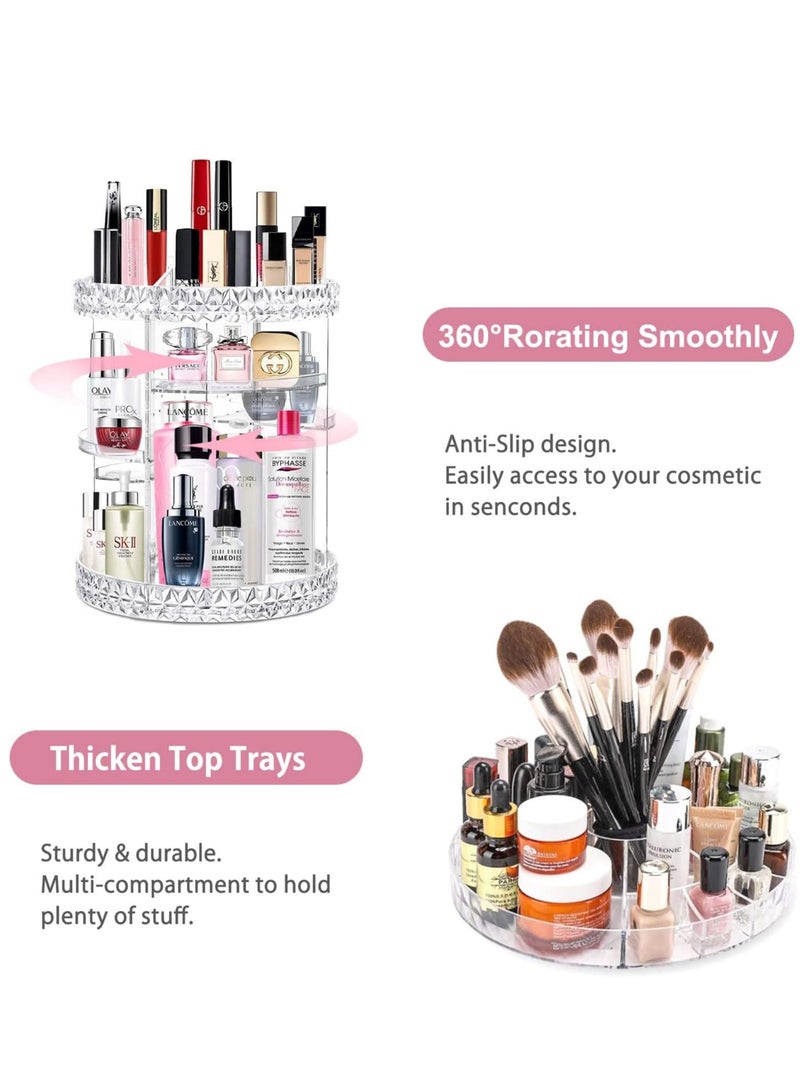 منظم مكياج اكريليك لتخزين مستحضرات - التجميل والعطور على سطح المنضدة بتصميم دوار 360 درجة، مناسب لمنتجات العناية بالبشرة - تصميم ماسي شفاف - Image 4