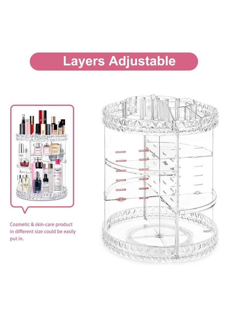 منظم مكياج اكريليك لتخزين مستحضرات - التجميل والعطور على سطح المنضدة بتصميم دوار 360 درجة، مناسب لمنتجات العناية بالبشرة - تصميم ماسي شفاف - Image 5