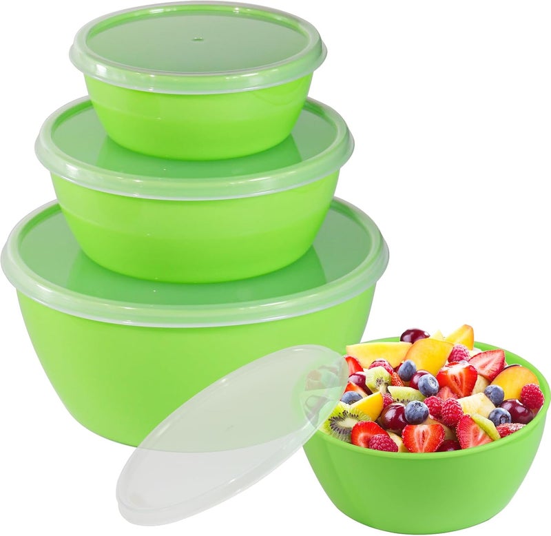 ATRDTO Set of 4 Plastic Prep Bowls with Lids，Microwave and Dishwasher Safe,Ideal for Baking, Prepping, Cooking and Serving Food (Green) - Image 1