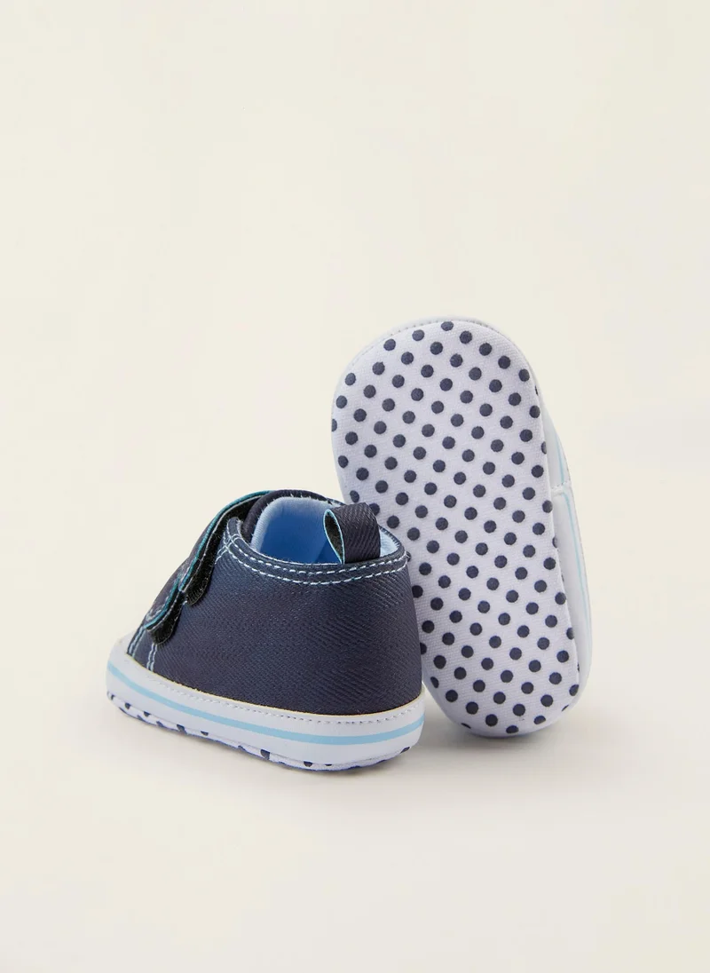Zippy Fabric Trainers for Newborn Baby Boys 'Cat', Dark Blue/White