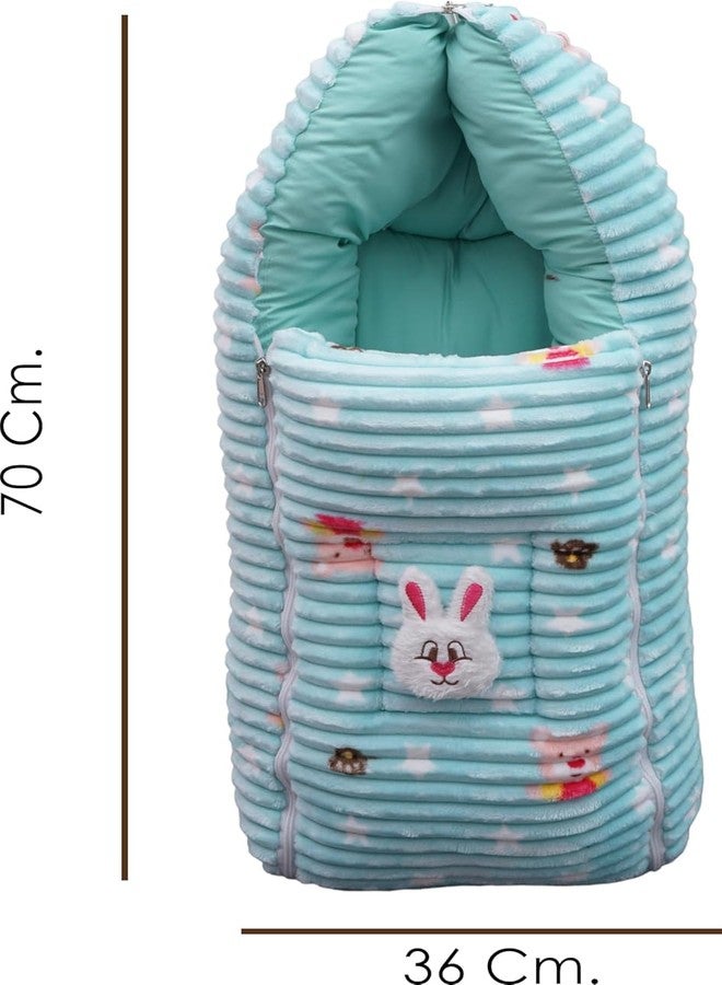 VOIDROP Baby Sleeping Bag Soft Plush Newborn Carry Nest with Hood and Zipper Warm Infant Wrapper for Winter, Travel, Stroller & Home Use Bunny Design, Comfortable for Boys & Girls (Sea Green) - Image 3
