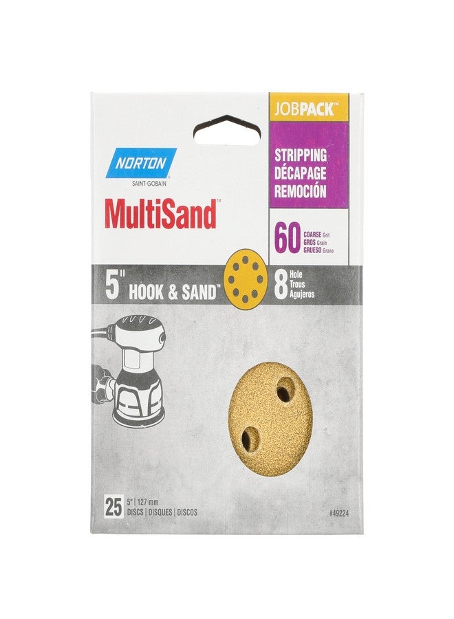 Norton 5" Norton 49224 MultiSand Hook & Loop 8-Hole Sanding Disc, P60-Grit, 25-Pack - Image 1