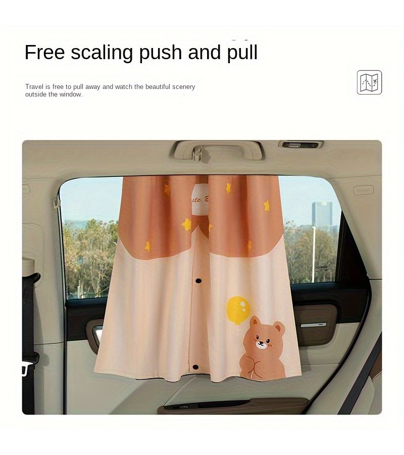 Cartoon Bear Driving Double Sided Car Window Shades Double Layer Sunshades Magnetic Privacy Curtain Heat Insulating Anti Peep Sun Protection For Kids - Image 4