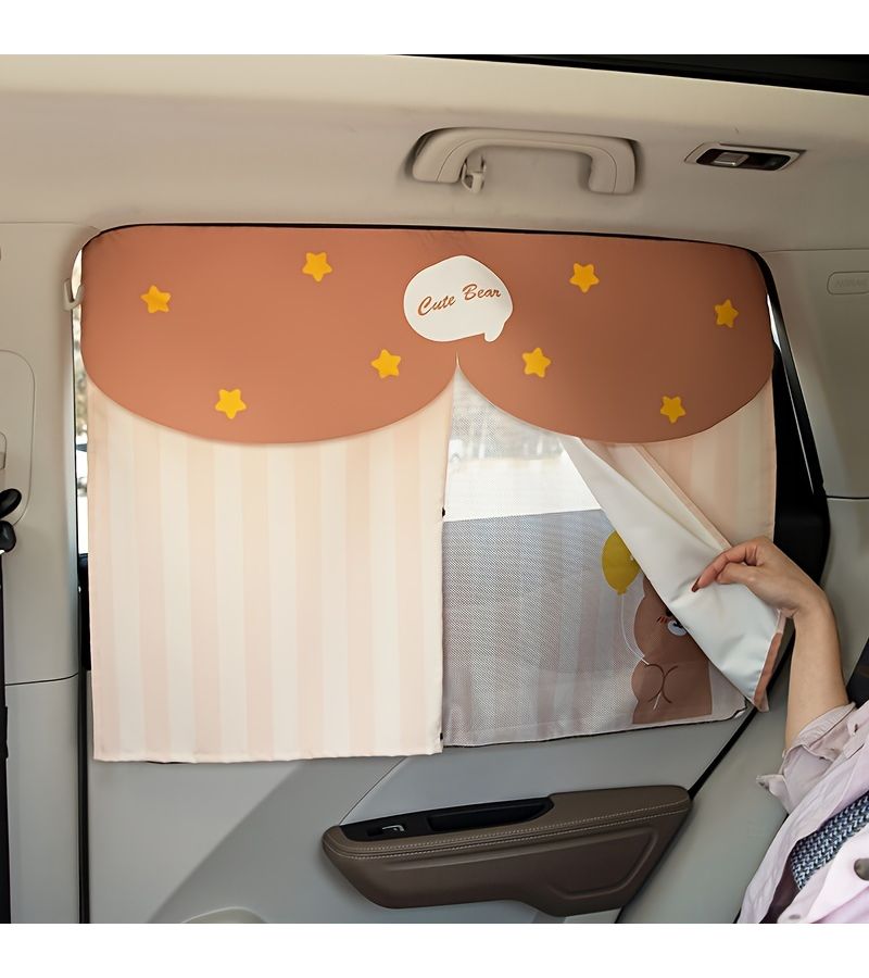Cartoon Bear Driving Double Sided Car Window Shades Double Layer Sunshades Magnetic Privacy Curtain Heat Insulating Anti Peep Sun Protection For Kids - Image 2