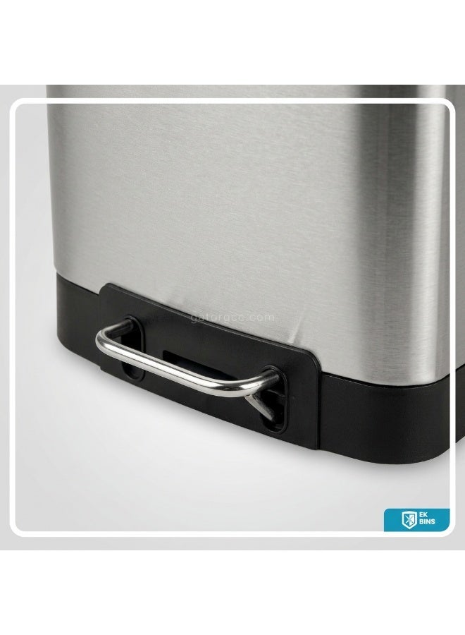 Gator Step Garbage Bin | Brushed Stainless Steel Finish | Soft-Closing | Fingerprint-Resistant | Groove Pedal | Suitable For Kitchens & Homes | Metallic Grey | 12 Liters - Image 3