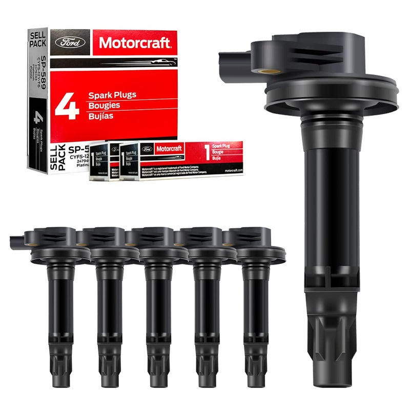 MAS 6Pcs Ignition Coil Pack 6Pcs Motorcraft Platinum Spark Plug SP520 Compatible with Ford Flex Fusion Lincoln MKS MKZ 37 35 V6 Replacement for UF553 SP589